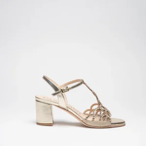 AUREA: PLATINO, ORO - SANDALO SUOLA CUOIO TACCO 6 CM