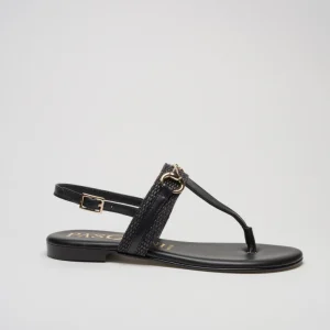 CAPRI: NERO - SANDALO INFRADITO FLAT SUOLA CUOIO