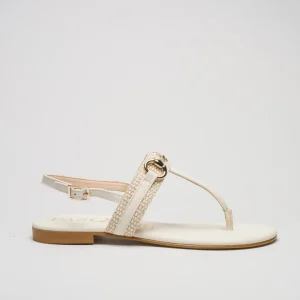 CAPRI: AVORIO, BIANCO, PANNA - SANDALO INFRADITO FLAT SUOLA CUOIO