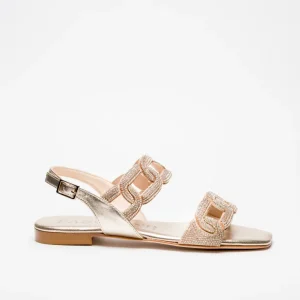 GIULIA: TORTORA, LAMINATO, BEIGE - SANDALO FLAT SUOLA CUOIO