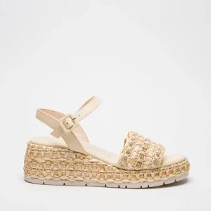 DANY: BEIGE, SABBIA, DESERTO - SANDALO SUOLA GOMMA CON ZEPPA 6 CM FASCIATA IN RAFIA