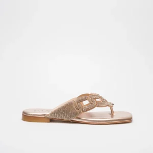 MARTA: METAL PEACH, TORTORA, LAMINATO BEIGE - CIABATTA INFRADITO FLAT SUOLA CUOIO