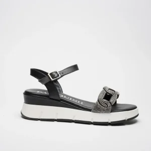 PAOLA: NERO - SANDALO SUOLA GOMMA CON ZEPPA 6 CM