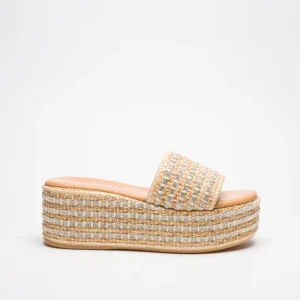 TINA: CUOIO, MARRONE, BEIGE - CIABATTA SUOLA GOMMA CON ZEPPA 7 CM