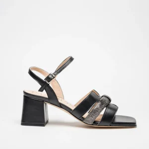 ELLA: NERO - SANDALO SUOLA CUOIO TACCO 6 CM