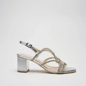 LUX: ARGENTO - SANDALO SUOLA CUOIO TACCO 6 CM