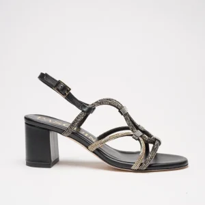 LUX: NERO - SANDALO SUOLA CUOIO TACCO 6 CM