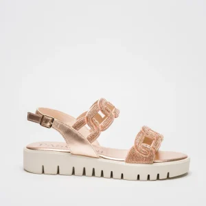 GRETA: RAME, ROSE GOLD - SANDALO SUOLA GOMMA 3 CM