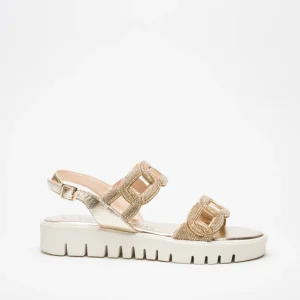GRETA: PLATINO, ORO - SANDALO SUOLA GOMMA 3 CM