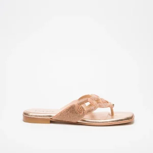 MARTA: RAME, ROSE GOLD - CIABATTA INFRADITO FLAT SUOLA CUOIO
